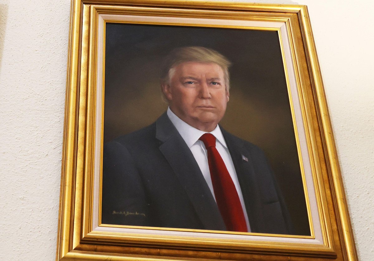 Sarah Boardman's portrait of Donald Trump hung in the Colorado State Capitol building until it was taken down following the president's disparaging comments on social media Photo: Monica Wells / Alamy Stock Photo