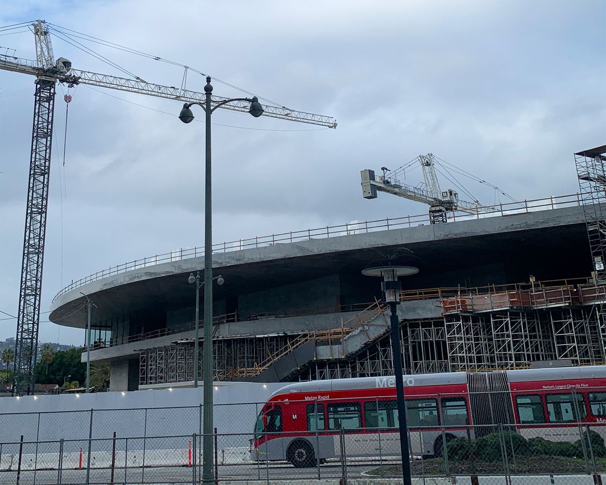 The David Geffen Galleries building under construction earlier this year on the Los Angeles County Museum of Art campus Photo: Benjamin Sutton