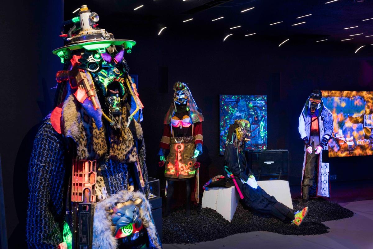 Exhibition view of Rammellzee: Racing For Thunder at Red Bull Arts New  York, showing the artist's Garbage Gods Photo by Lance  Brewer. Courtesy of Red Bull Arts New York. All work  ©2018 The Rammellzee Estate