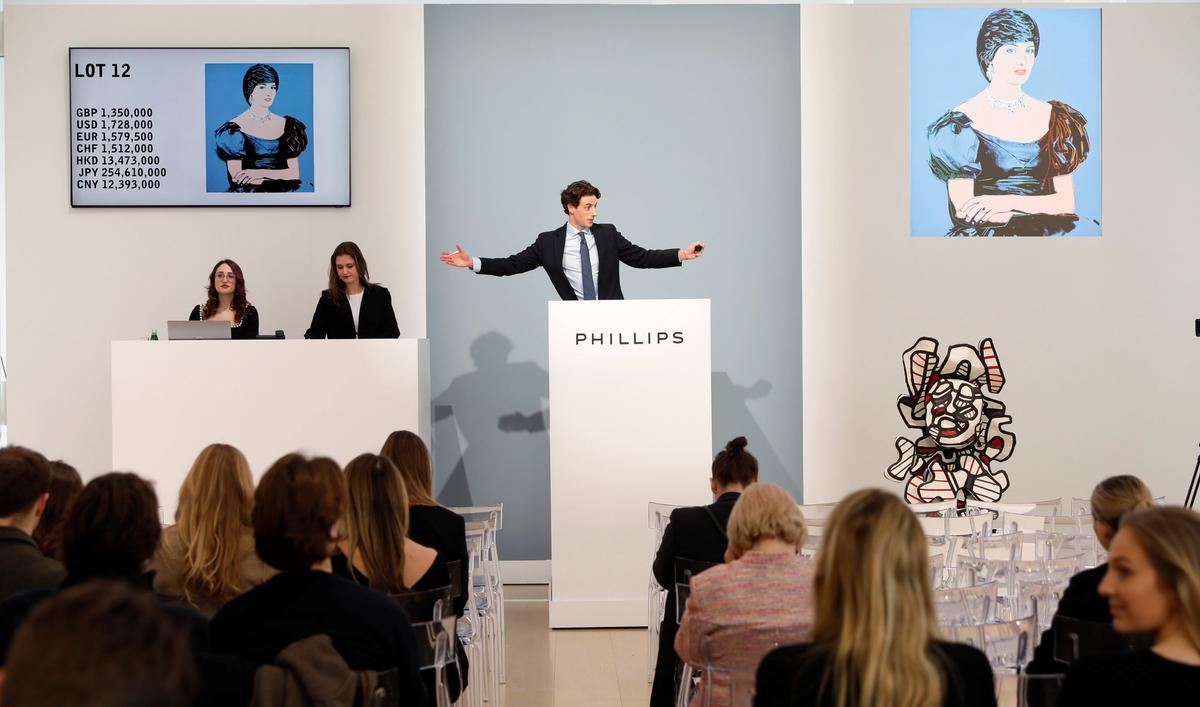 Henry Highley, Phillips head of private sales and principal auctioneer, at the auction house's 20th-century and contemporary art evening sale. Courtesy Phillips