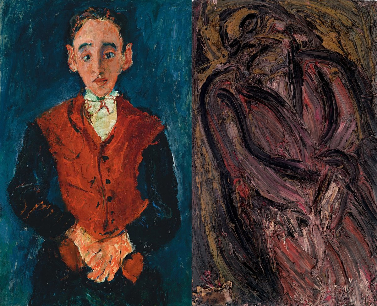 Chaïm Soutine’s Le valet de chambre (around 1927) and Leon Kossof's Seated Woman (1957) The Lewis Collection; © Leon Kossoff Estate