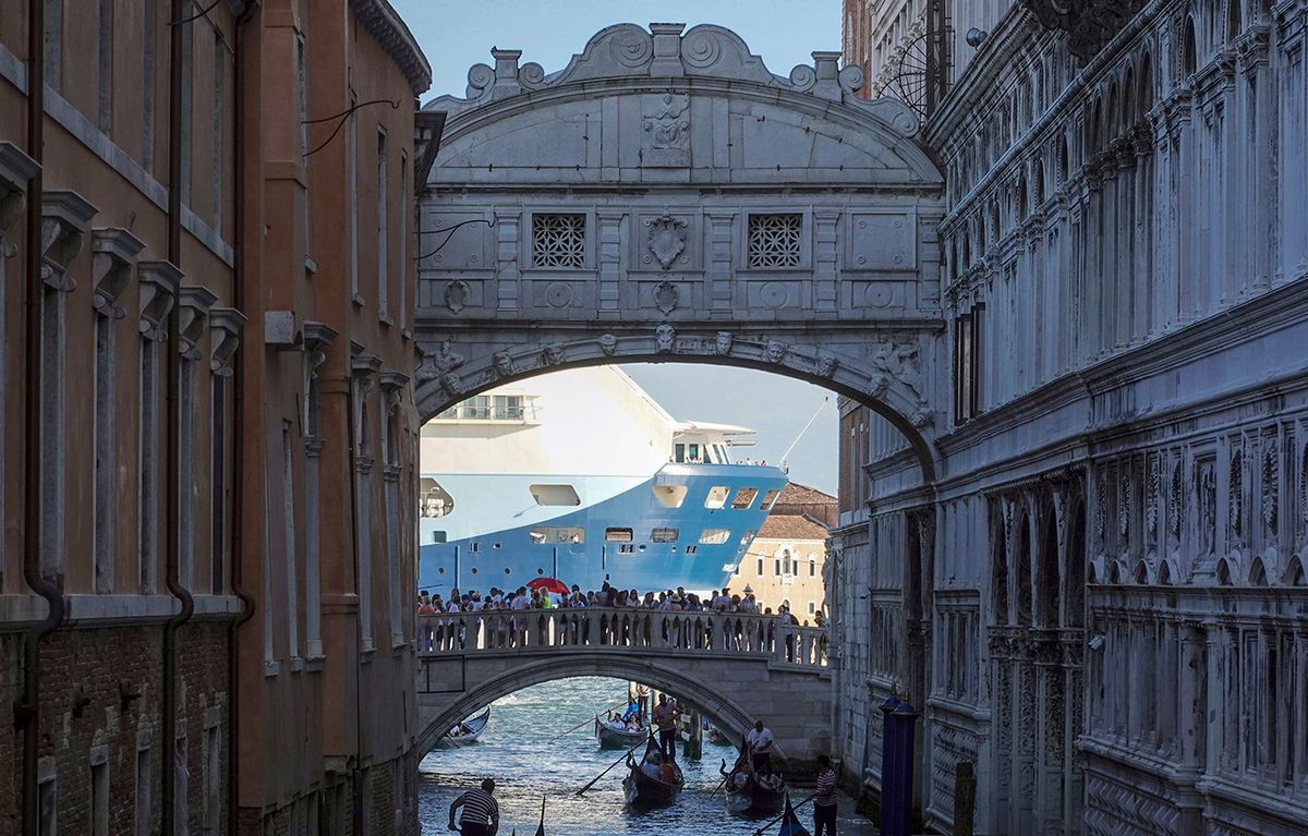 A cruise ship passing the Bridge of Sighs in Venice in 2019 Soeren Stache/picture-alliance/dpa/AP Images