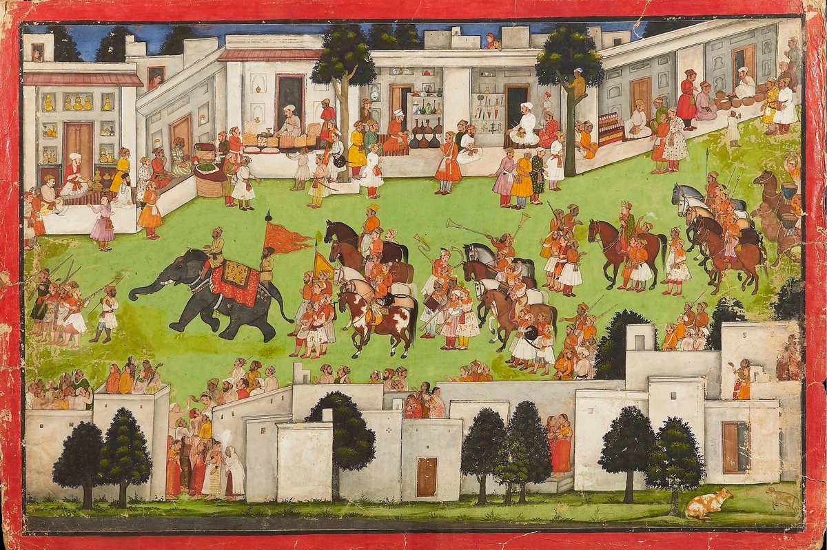 Marriage procession in a bazaar, Mandi, Punjabi Hills (around 1640-50). Courtesy Metropolitarn Museum of Art. Howard Hodgkin Collection, Purchase, Florence and Herbert Irving Acquisitions Fund for Asian Art, by exchange; Florence and Herbert Irving Acquisitions and 2020 Benefit Funds; Howard S. and Nancy Marks Gift; Louis V. Bell, Harris Brisbane Dick, Fletcher, and Rogers Funds and Joseph Pulitzer Bequest; and funds from various donors, 2022.