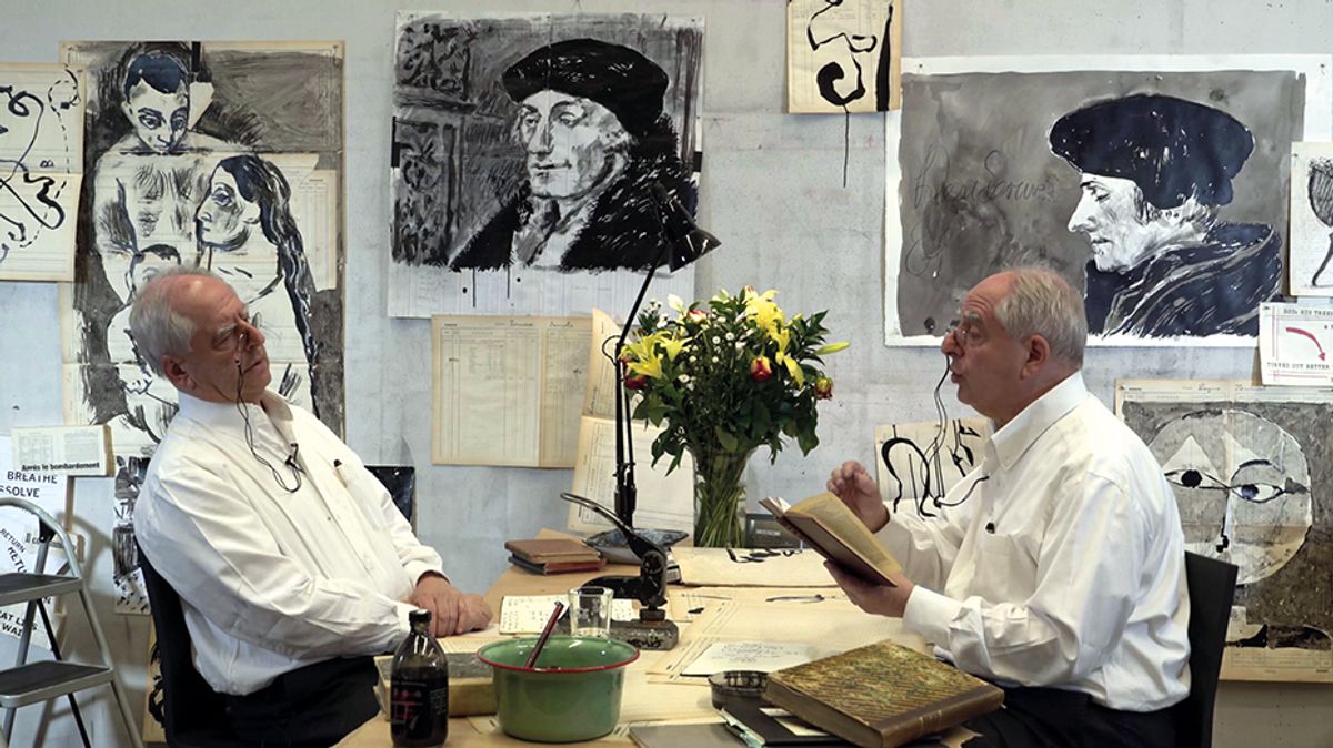 Kentridge vs Kentridge:  the artist quizzing himself in A Praise of Folly (Drawing Lesson No. 50) (2018) Photo: Gina Folly