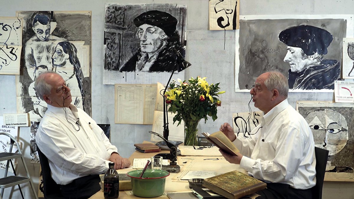 Kentridge vs Kentridge:  the artist quizzing himself in A Praise of Folly (Drawing Lesson No. 50) (2018) Photo: Gina Folly