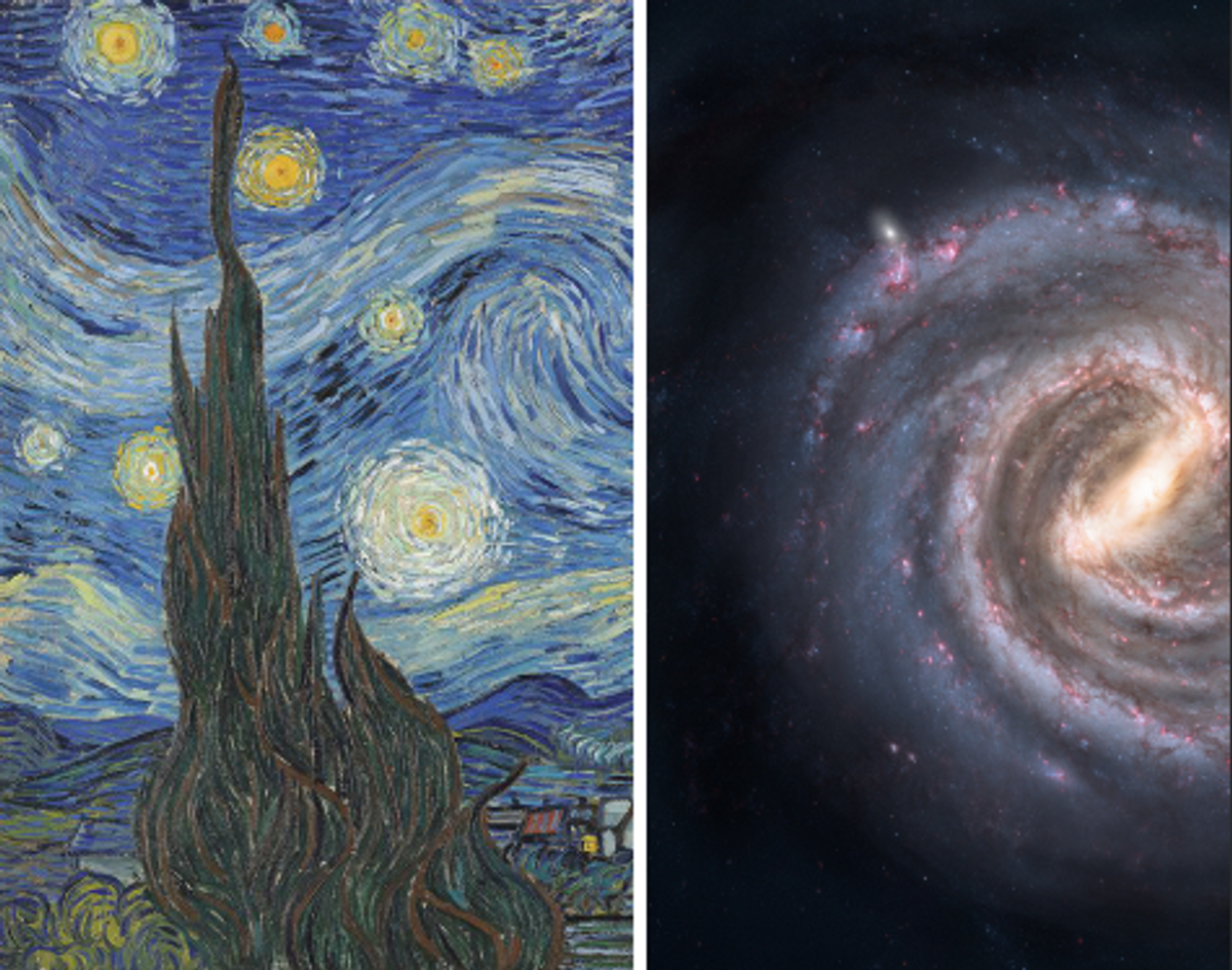 Left: Van Gogh's Starry Night (June 1889) and right: an artist's impression of the Milky Way from 2008 Van Gogh: Courtesy of the Museum of Modern Art, New York Museum of Modern Art, New York, USA / Bridgeman Images. Milky way image: Courtesy of NASA/JPL-Caltech