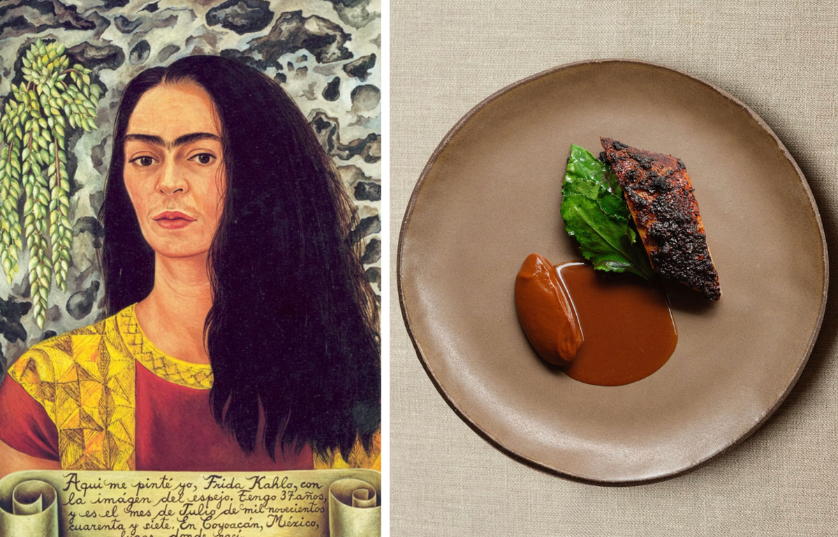 Left: Tate Modern’s show Frida: The Making of An Icon includes Self-Portrait with Loose Hair (1946); right: chef Santiago Lastra's menu includes a new take on mole using fermented rye from Northumberland Left: Private collection, courtesy of Tate Modern; right: Anton Rodriguez