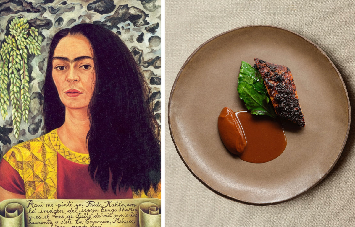 Left: Tate Modern’s show Frida: The Making of An Icon includes Self-Portrait with Loose Hair (1946); right: chef Santiago Lastra's menu includes a new take on mole using fermented rye from Northumberland Left: Private collection, courtesy of Tate Modern; right: Anton Rodriguez