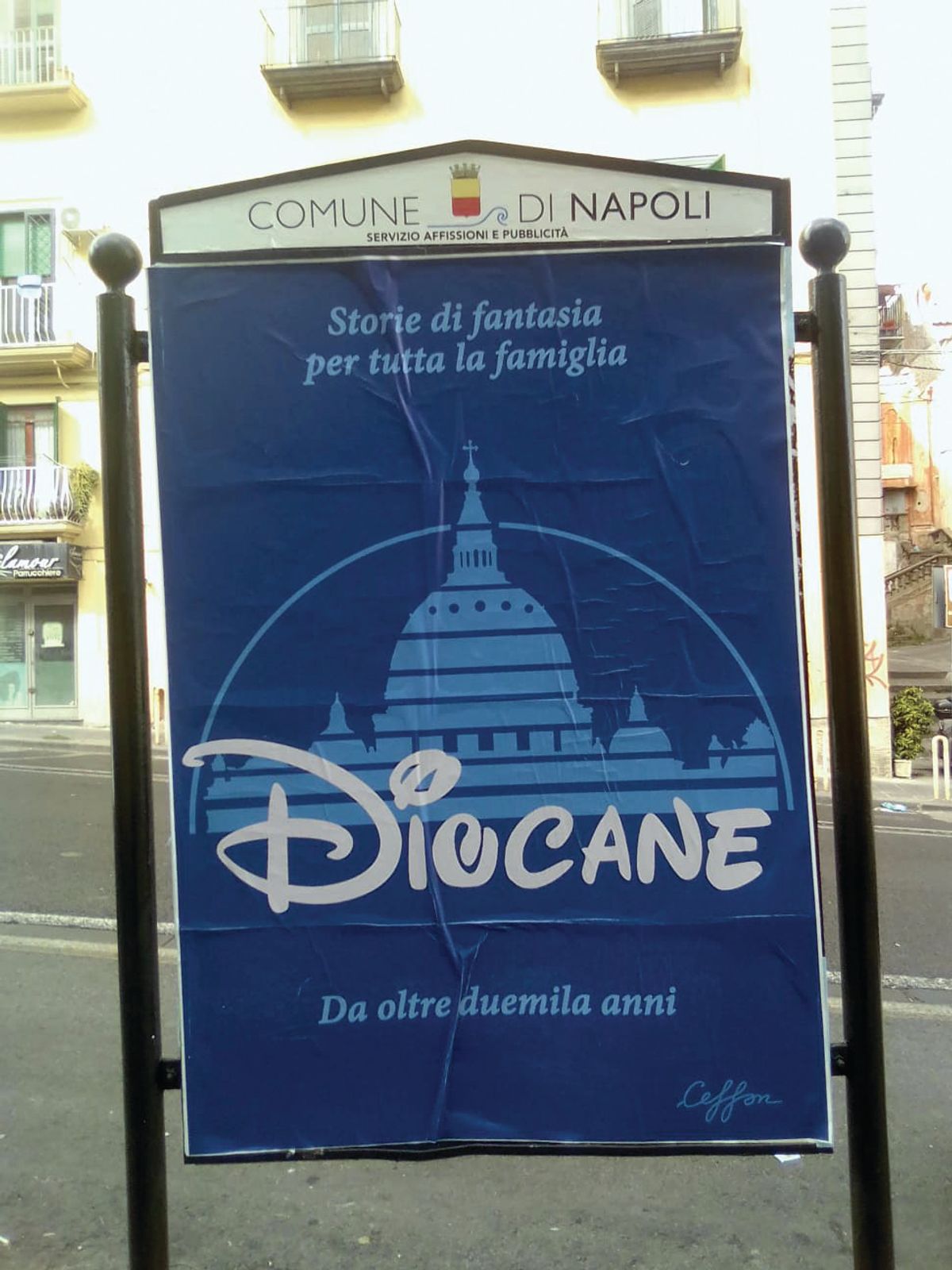 The “subadvertising” campaign altered the designs of famous brands to display expletives such as “dio cane” (dog God). Photo: Ceci n’est pas un blasphème.