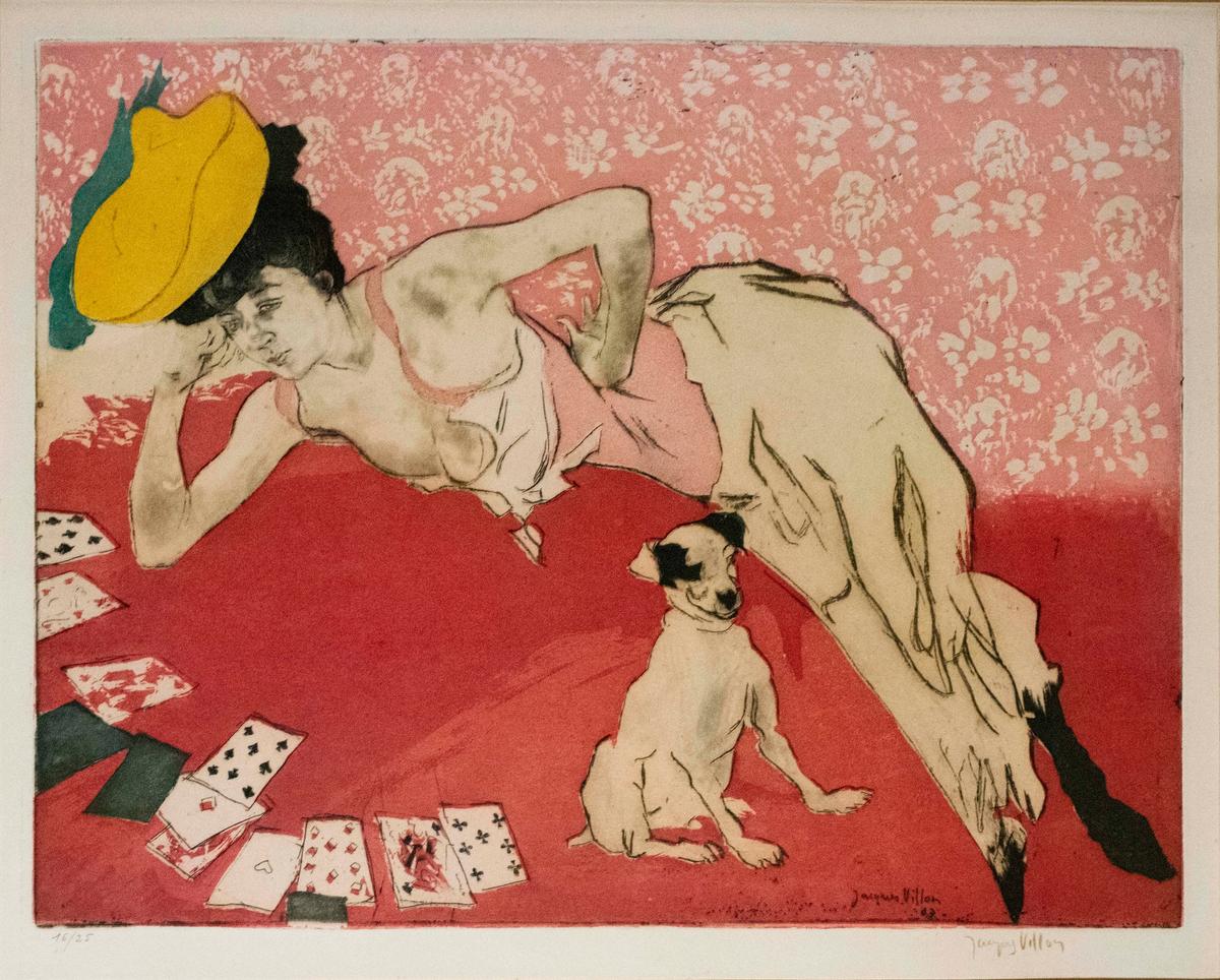 Jacques Villon's 1903 etching and colour aquatint "Les Cartes" (1903), one of an edition of 25. Courtesy of David Tunick Gallery
