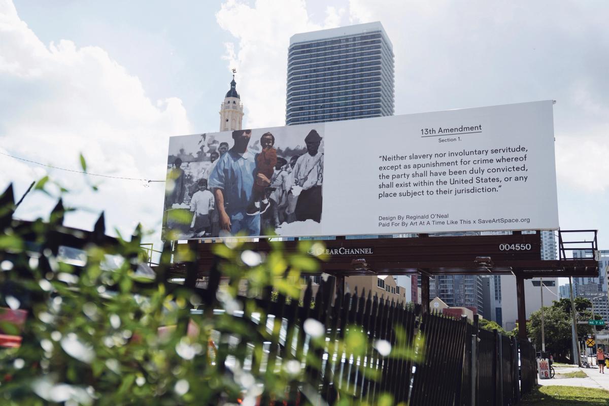 This billboard in downtown Miami featuring a painting by Reginald O’Neal that is on show at the Rubell Museum Miami Photo: Eric Thayer