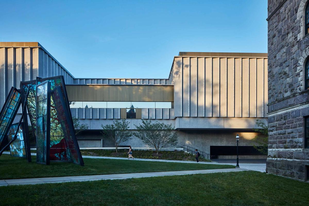 The west façade of the Princeton museum—with Doug and Mike Starn’s (Any) Body Oddly Propped (2015)—which replaced a 19th-century building demolished in 2021

Photo: Richard Barnes; courtesy Princeton University Art Museum