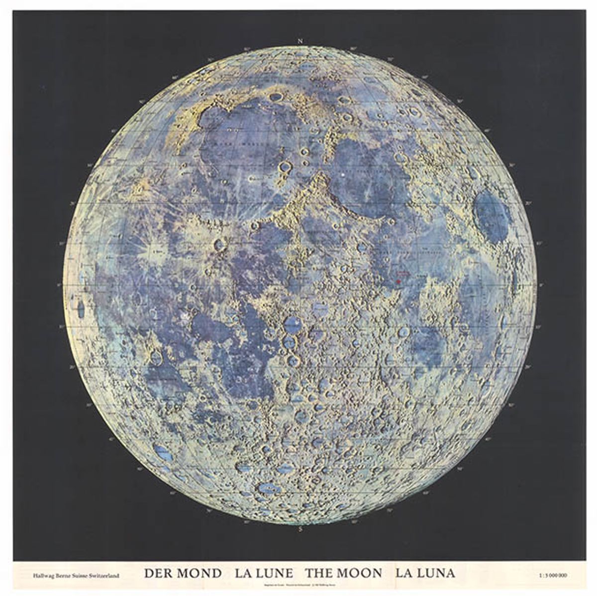 Hans Schwarzenbach Hallwag's The Moon (Published 1969) © Map House