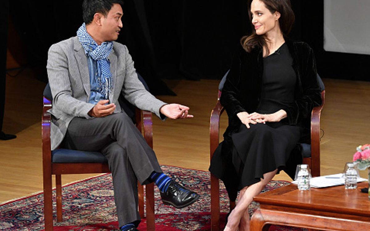 Cambodia Living Arts executive director Phloeun Prim and Angelina Jolie at the Asia Society talk Light After Darkness: Memory, Resilience and Renewal in Cambodia in New York Photo by Dia Dipasupil/Getty Images