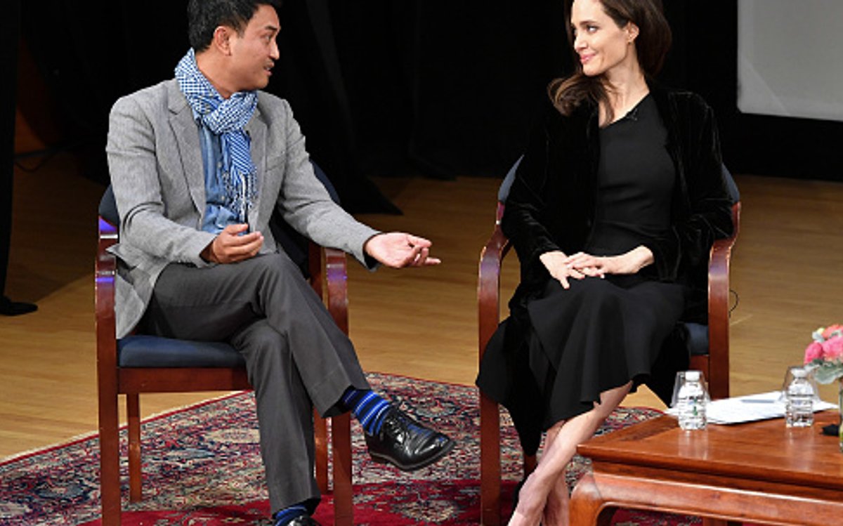 Cambodia Living Arts executive director Phloeun Prim and Angelina Jolie at the Asia Society talk Light After Darkness: Memory, Resilience and Renewal in Cambodia in New York Photo by Dia Dipasupil/Getty Images