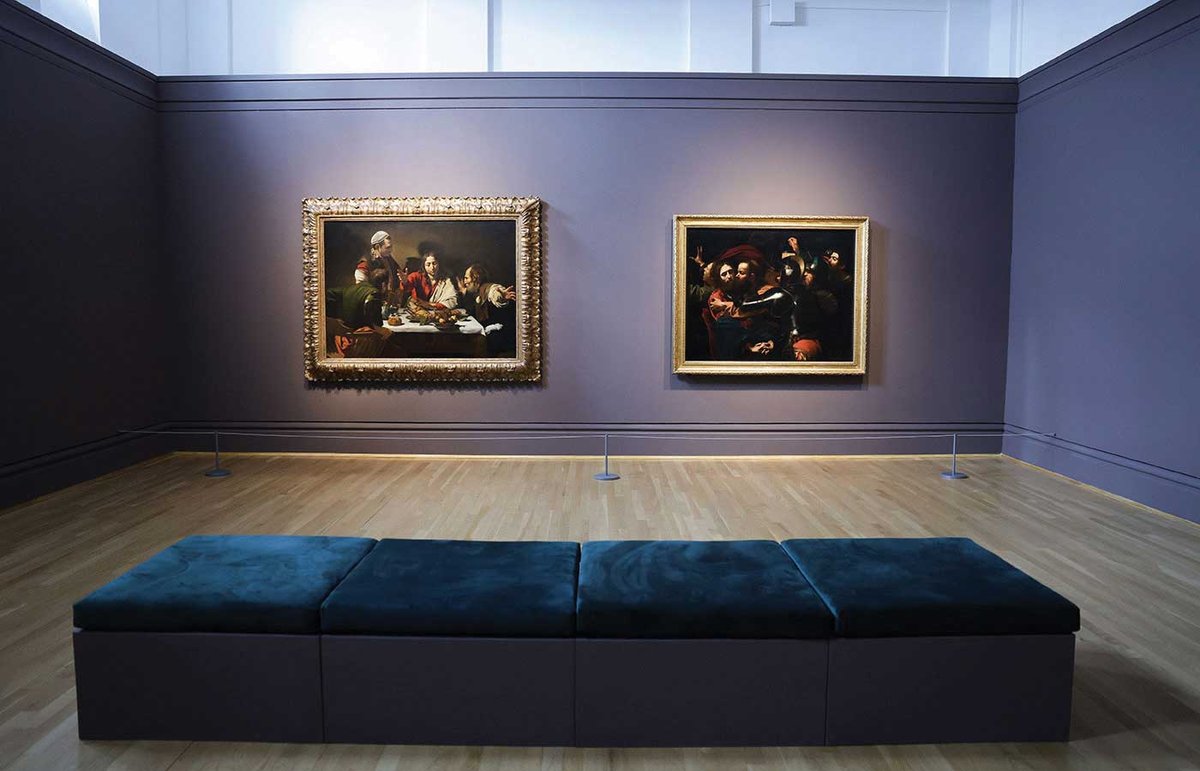 Reunited: Caravaggio’s The Supper at Emmaus (1601, left) and The Taking of Christ (1602), on show at the Ulster Museum. Both canvases were painted for the artist’s patron Ciriaco Mattei to hang in the Mattei palazzo in central Rome
© Press Eye; courtesy Ulster Museum