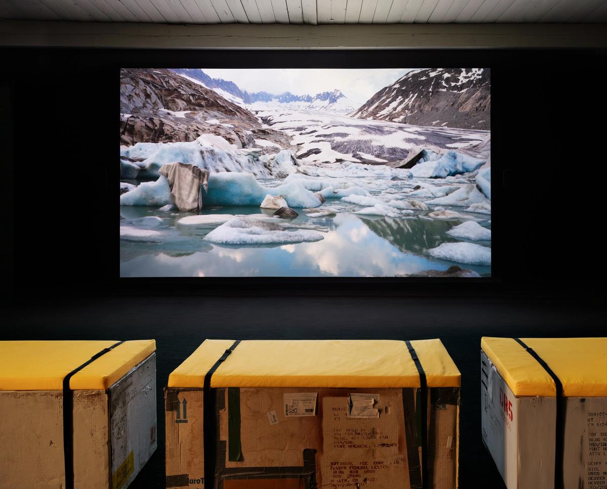 Installation view of Ohan Breiding’s Belly of a Glacier (2024) Courtesy the Massachusetts Museum of Contemporary Art, North Adams