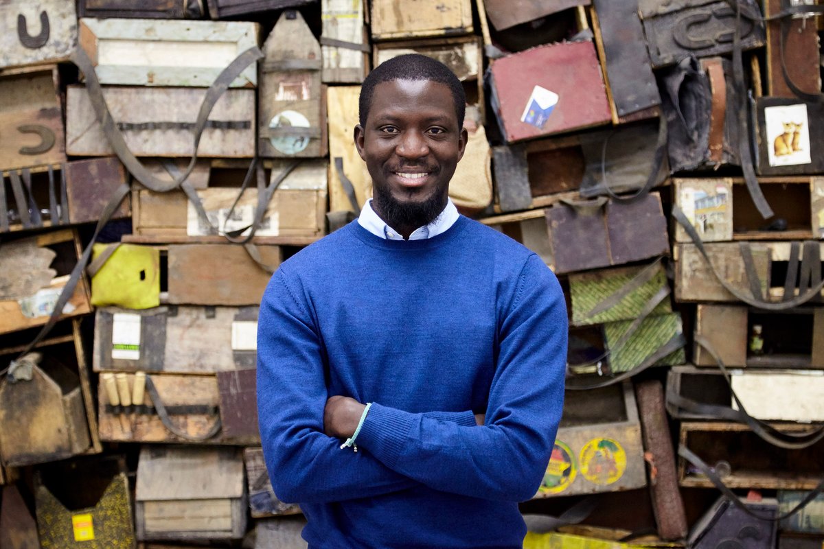 Ibrahim Mahama with his installation Parliament of Ghosts at the Whitworth in Manchester © White Cube. Photo: George Darrell