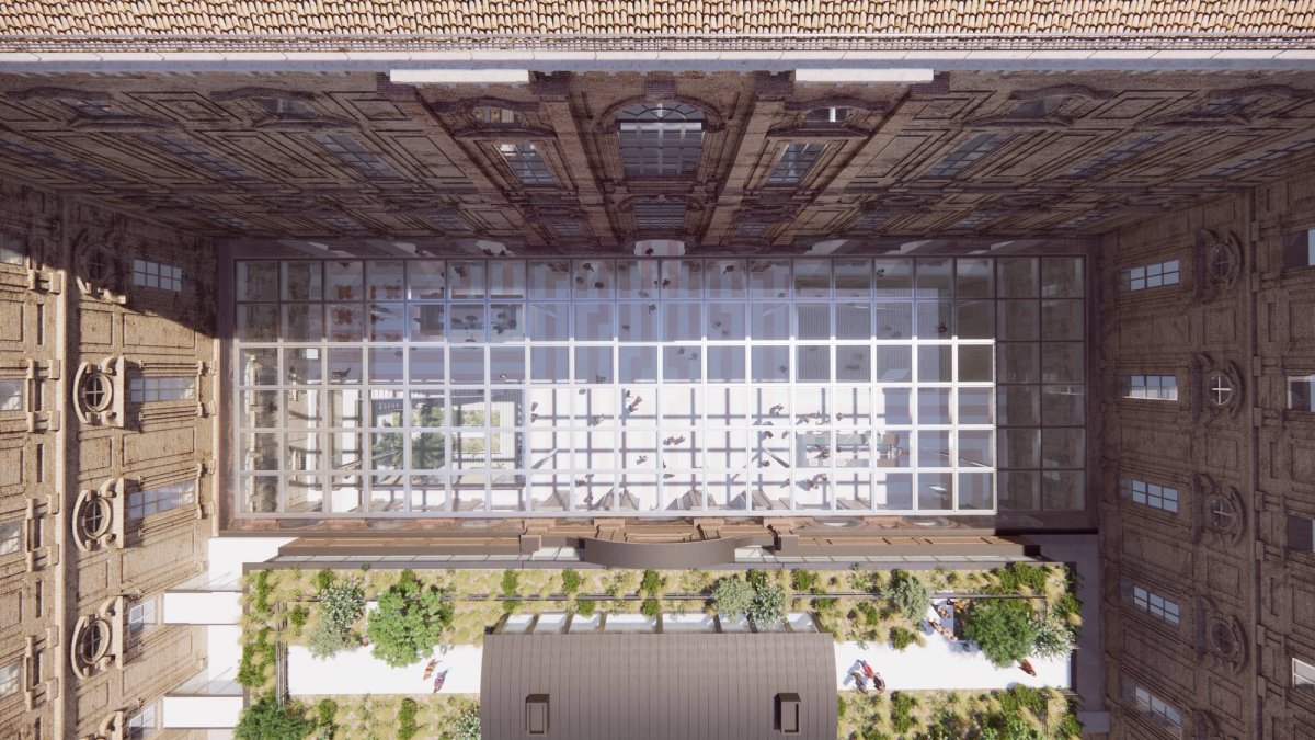 The new space, covered by a glass and steel roof, will expand the space available to the museum by 975m
© OMA