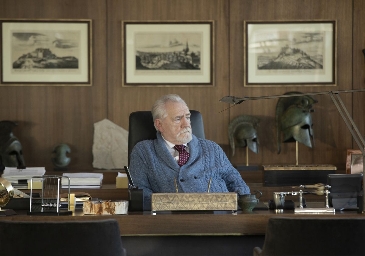 Logan Roy (Brian Cox) in an office decorated with historical prints and armour in the first episode of season two of Succession Craig Blankenhorn/HBO