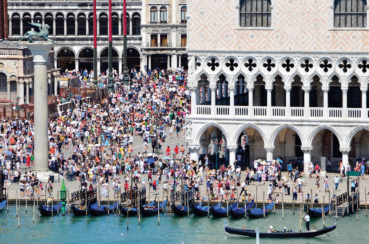Fighting for space: around 30 million visitors flood into Venice every year, and two thirds of these are day trippers. Just 10% of tourists visit the city’s civic museums Tom Fenske