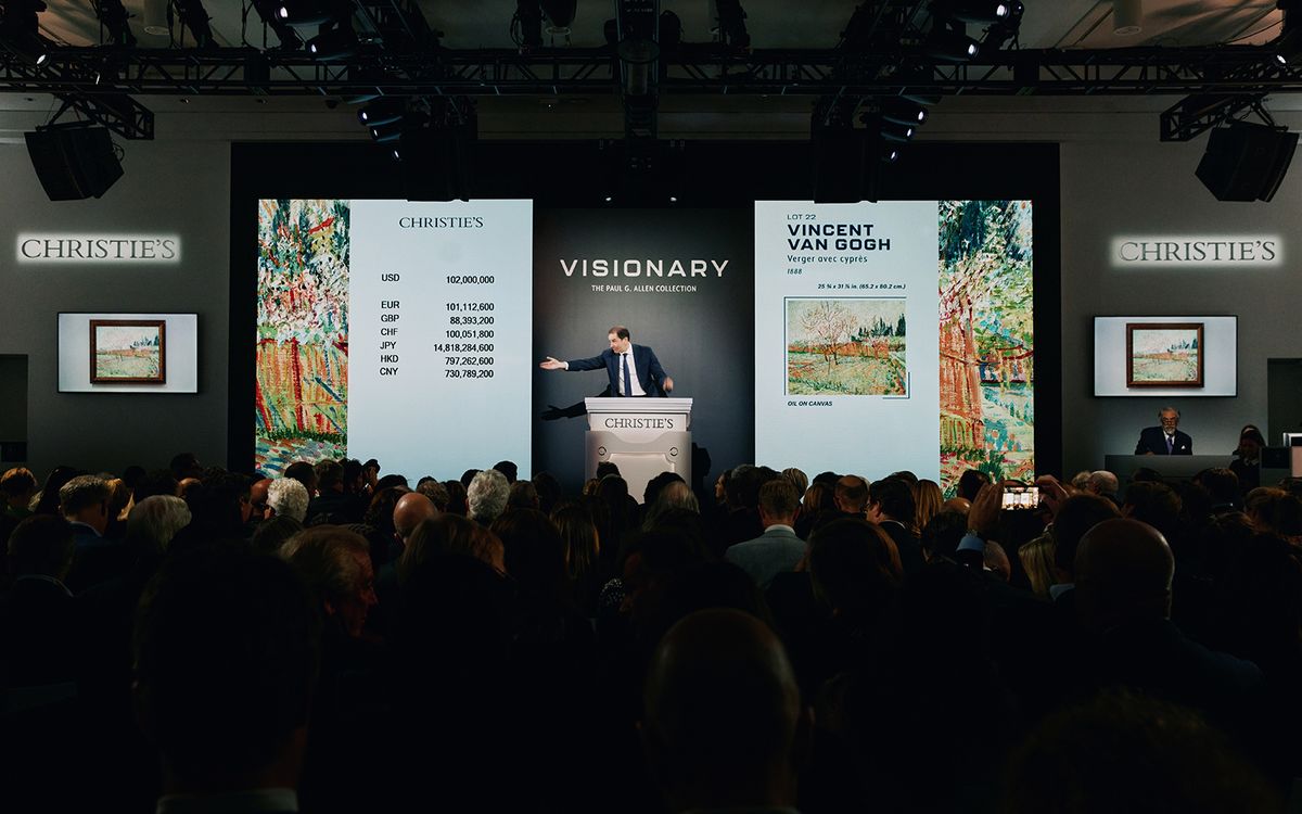 Van Gogh’s Orchard with Cypresses (Verger avec cyprès) (April 1888) being sold at Christie’s, New York, 9 November Credit: Christie’s