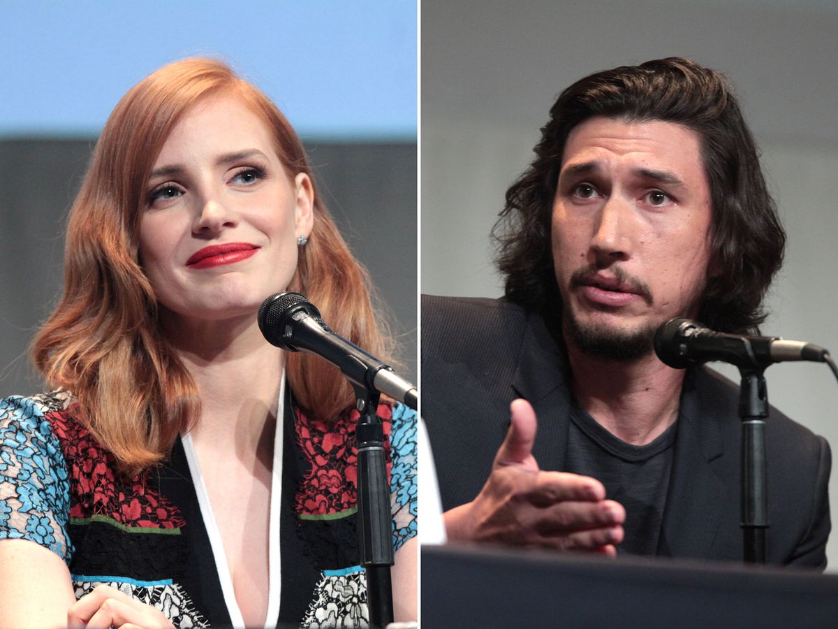 Jessica Chastain (left) will play an art dealer opposite Adam Driver (right) who will play an artist in the forthcoming Apple TV+ series The Dealer Photos by Gage Skidmore, via Flickr