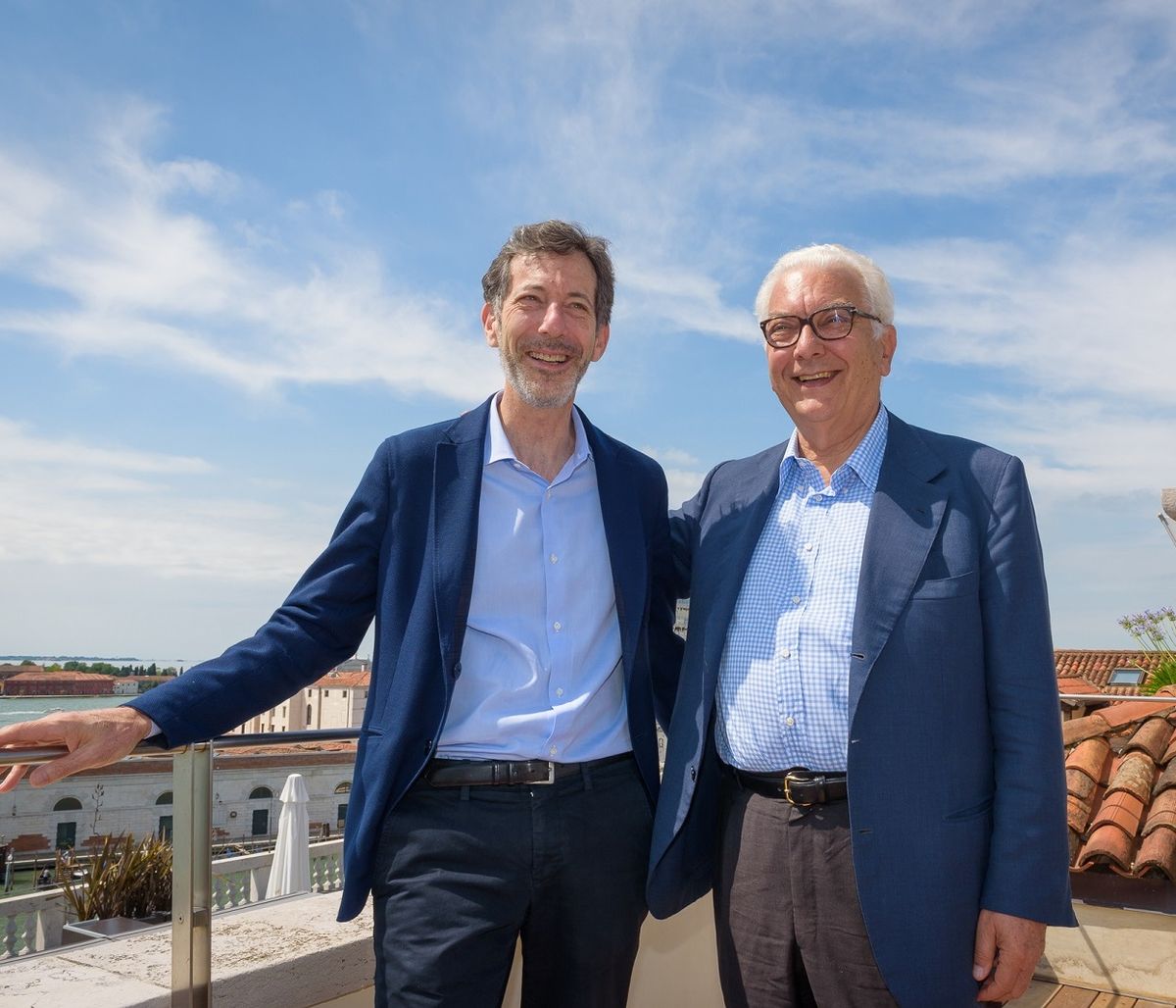 Ralph Rugoff (left), the artistic director of the 2019 Venice Biennale, with the institution's president, Paolo Baratta Andrea Avezzù; courtesy of La Biennale di Venezia