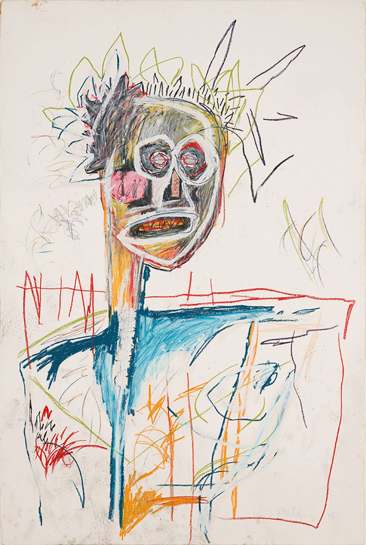 Works in the Headstrong exhibition include Untitled (Man with Hat) (1982). Many of the drawings in the series include dirt and marks from the floor of Basquiat’s studio
Photos: courtesy of Colour Themes; © Estate of Jean-Michel Basquiat; licensed by Artestar, New York