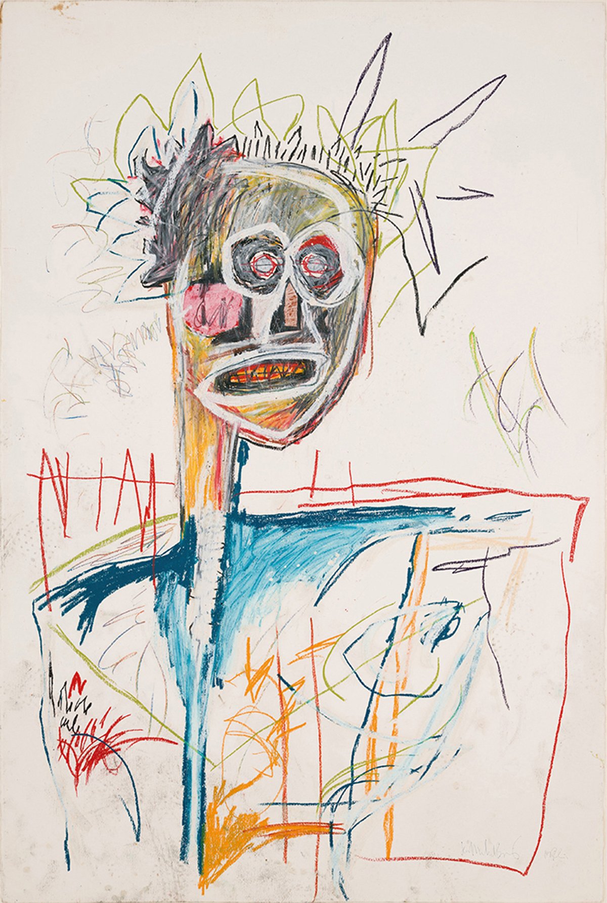 Works in the Headstrong exhibition include Untitled (Man with Hat) (1982). Many of the drawings in the series include dirt and marks from the floor of Basquiat’s studio
Photos: courtesy of Colour Themes; © Estate of Jean-Michel Basquiat; licensed by Artestar, New York