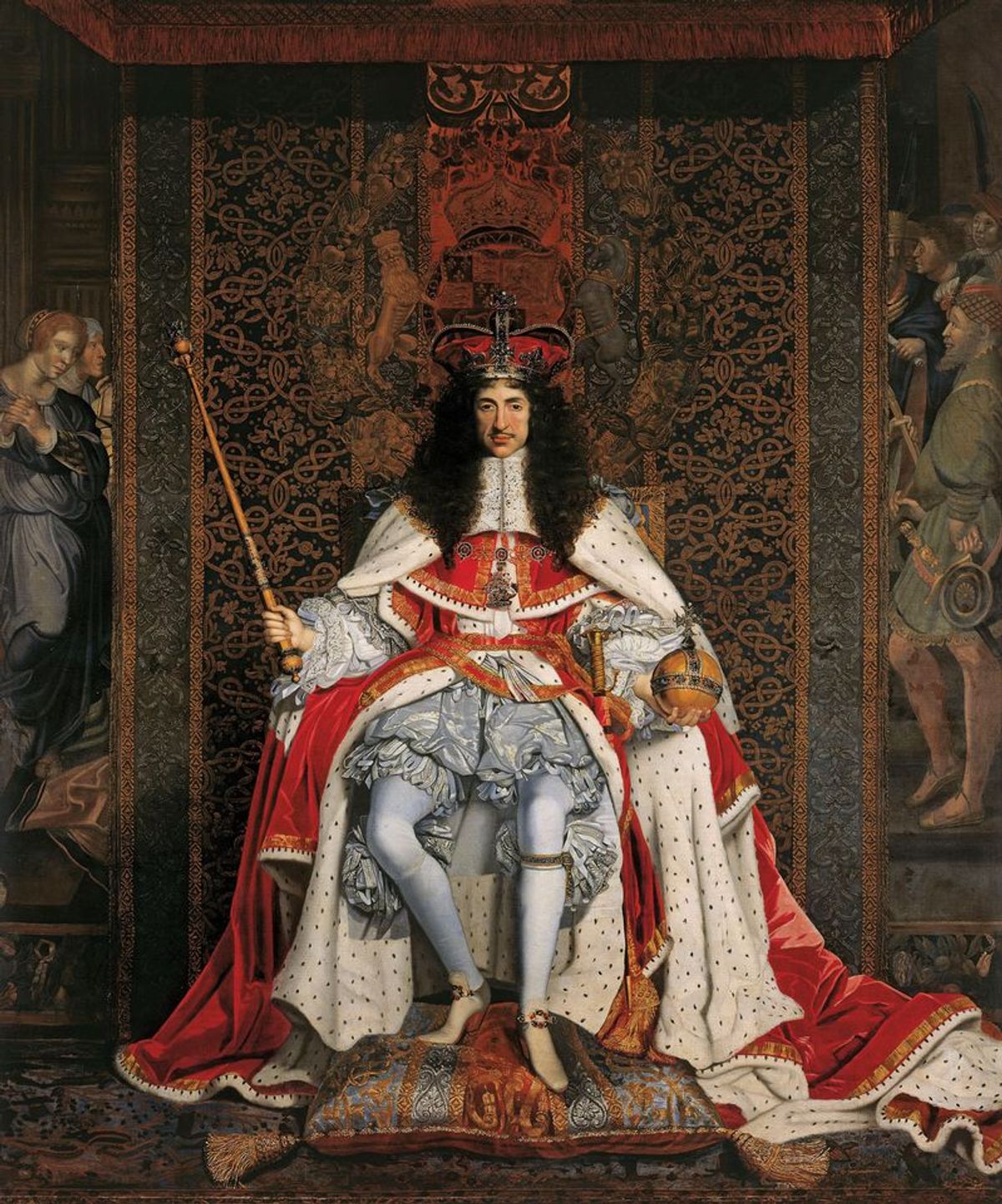 Charles II, in a portrait (around 1676) by John Michael Wright oyal Collection Trust; Her Majesty Queen Elizabeth II, 2017