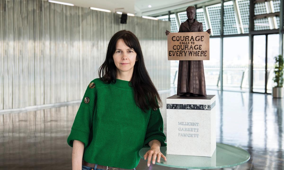 Gillian Wearing with the model of her Millicent Fawcett sculpture Greater London Authority