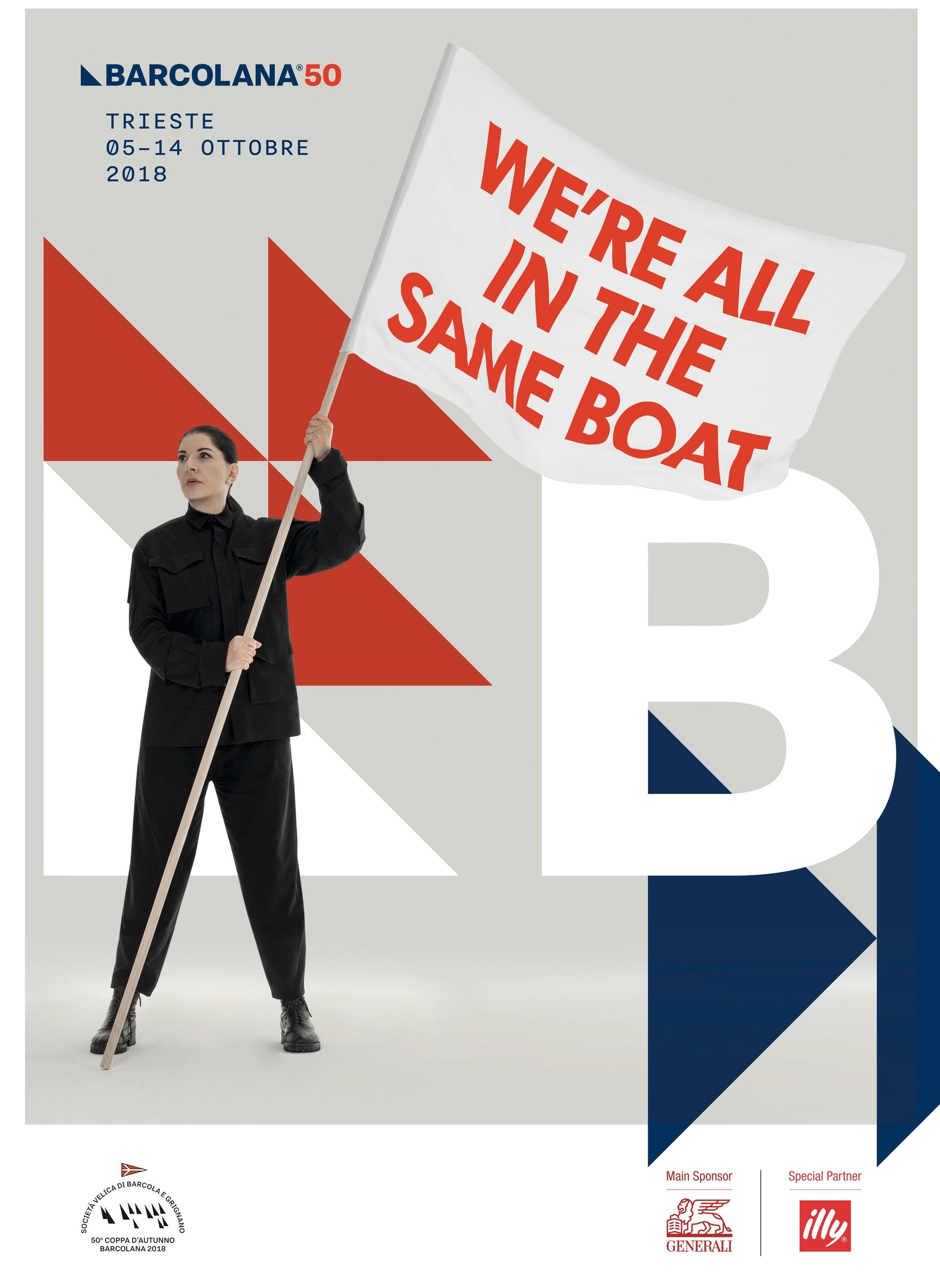 Abramovic's poster has sparked controversy in light of Italy's hard-line stance against migrant rescue ships 