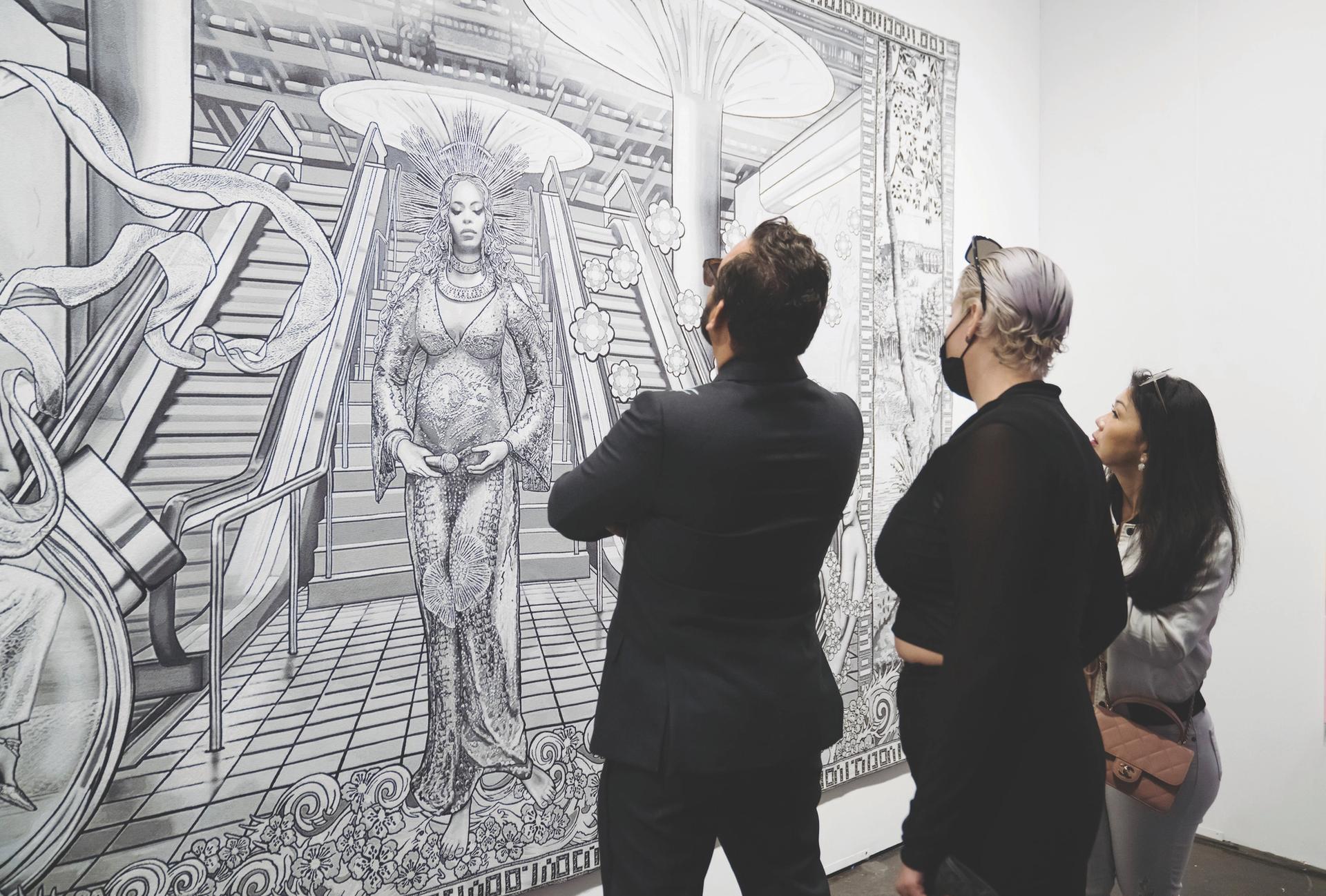 Beyoncé is cast as Botticelli’s Venus in a monochrome tapestry by artist Margaret Eicher at Galerie Michael Janssen

Photo: Eric Thayer