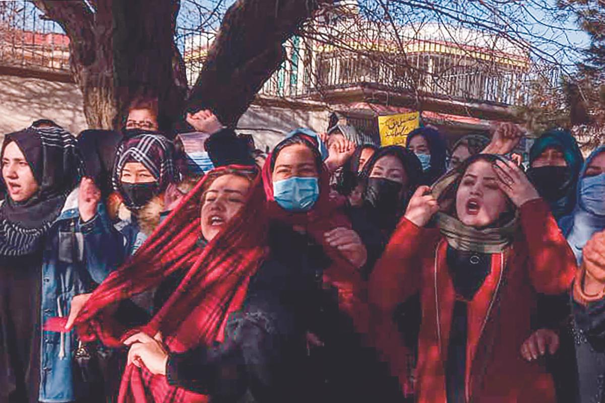 A protest in Kabul against the Taliban’s decision in December to prohibit women from attending university and teaching institutes in Afghanistan. Some attendees were arrested Photo: AFP via Getty Images