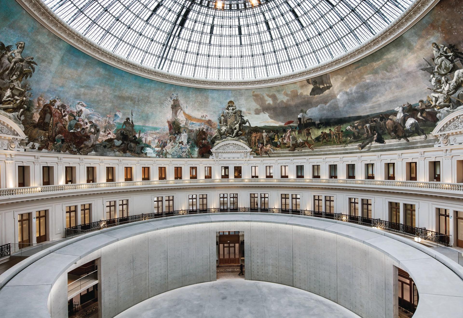 The glass cupola and panoramic mural at the heart of the Bourse de Commerce-Pinault Collection, which opens in a restored grain exchange © Photo: Patrick Tournboeuf