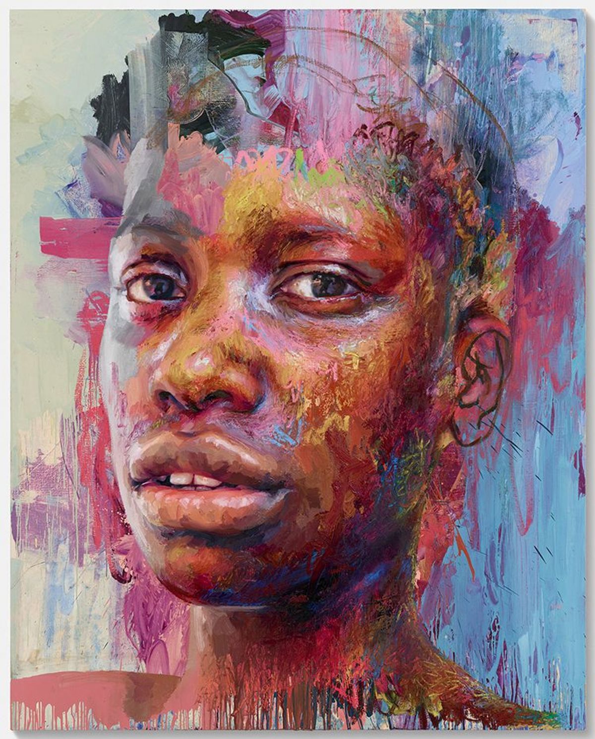 Chasah is one of a series of vibrantly coloured close-up portraits Saville created in 2020
© The artist; all rights reserved, DACS 2025; courtesy of Gagosian