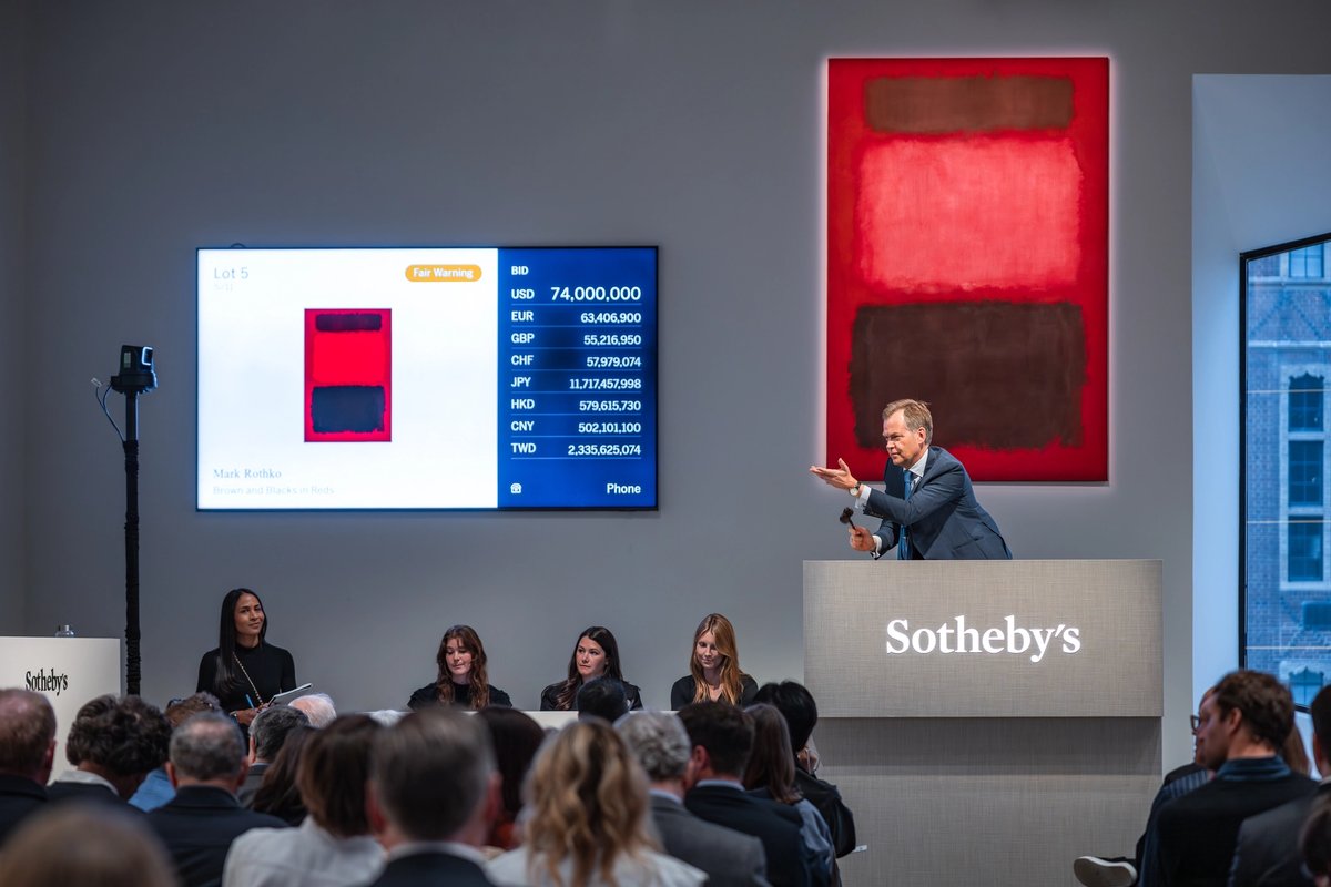 Auctioneer Oliver Barker sells Rothko's Brown and Blacks in Reds from 1957
Courtesy Sotheby's