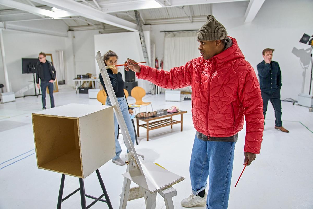 Jeremy Pope, Paul Bettany, Sofia Barclay and Alec Newman during rehearsals for The Collaboration © Manuel Harlan