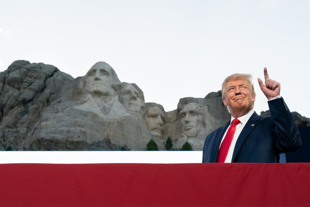 US President Donald Trump visits Mount Rushmore National Memorial during his first administration, in July 2020 Official White House Photo by Andrea Hanks, via Flickr