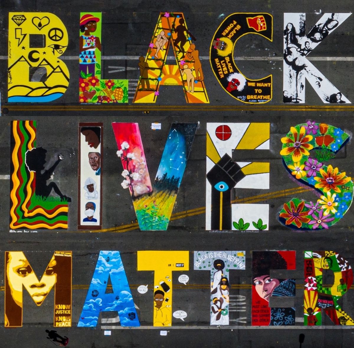 The Black Lives Matter mural in Palo Alto, California Photo by Benny Villarreal Photography, via the City of Palo Alto