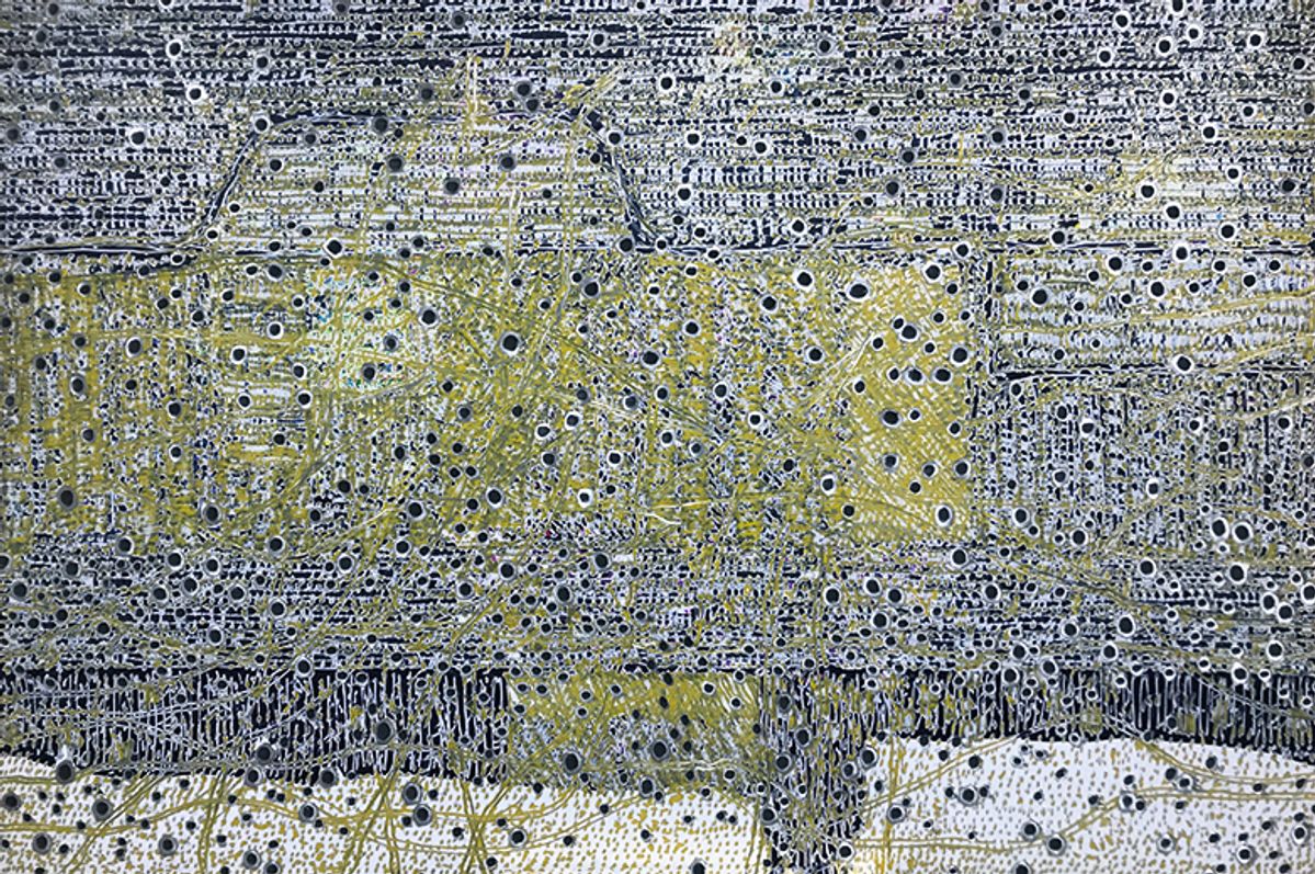 One of Oleksiy Sai’s Bombed works, which resemble aerial views of war-damaged Ukraine

Courtesy of the artist and Voloshyn Gallery