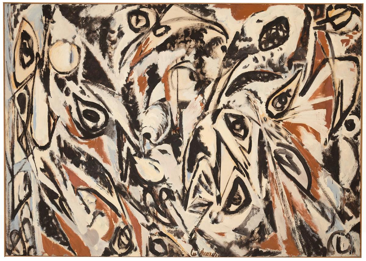 Lee Krasner is one of three women artists represented in the gift, with her Night Watch (1960), painted late at night during a bout of insomnia, in a reduced palette of blacks, browns and creams 