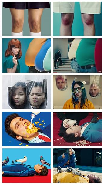 The Reddit user u/whoatemyteeth posted this image on the site, showing the similarities between the two sets of imagery: Cattelan and Ferrari's works are on the left and stills from Ellish's video are on the right Via Reddit