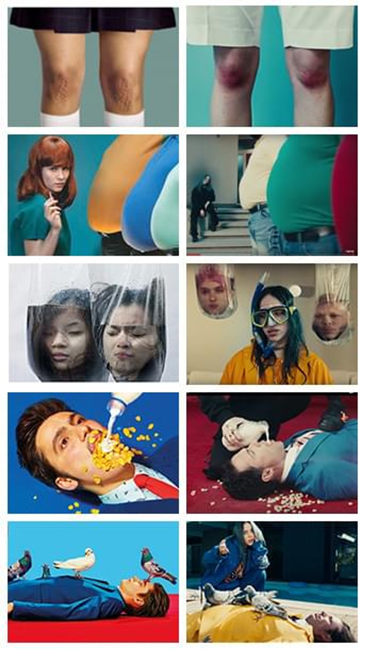 The Reddit user u/whoatemyteeth posted this image on the site, showing the similarities between the two sets of imagery: Cattelan and Ferrari's works are on the left and stills from Ellish's video are on the right Via Reddit