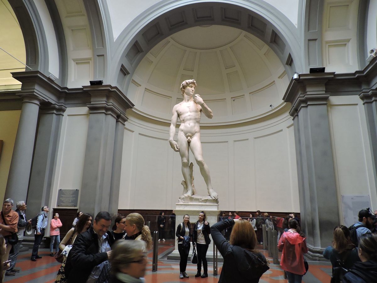 David (1501-04) by Michelangelo, seen in situ at the Galleria dell'Accademia Florence Photo by Dimitris Kamaras, via Flickr