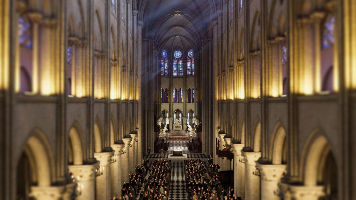 The nave of Notre-Dame de Paris. © Orange/Emissive—Eternelle Notre-Dame—2021 