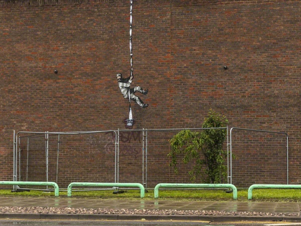 Banksy's Escaping Convict at Reading Gaol (2021) is one of the works already documented on Art UK's database
© the artist, courtesy of Pest Control Office, 2022. Photo credit: Bob Cassey / Art UK