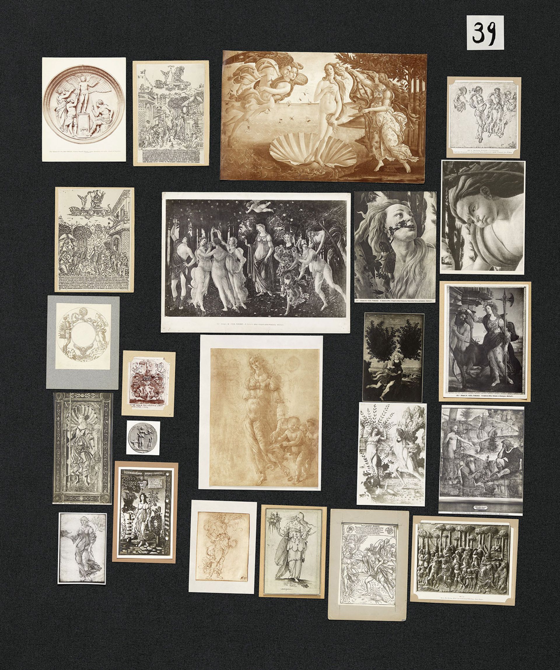 Warburg's Bilderatlas Mnemosyne panel 39. The 63 panels, each measuring 2m by 1.5m, were designed to provide non-linear pathways of meaning between images from antiquity to the early 20th century Photo: Wootton/fluid; Courtesy The Warburg Institute, London