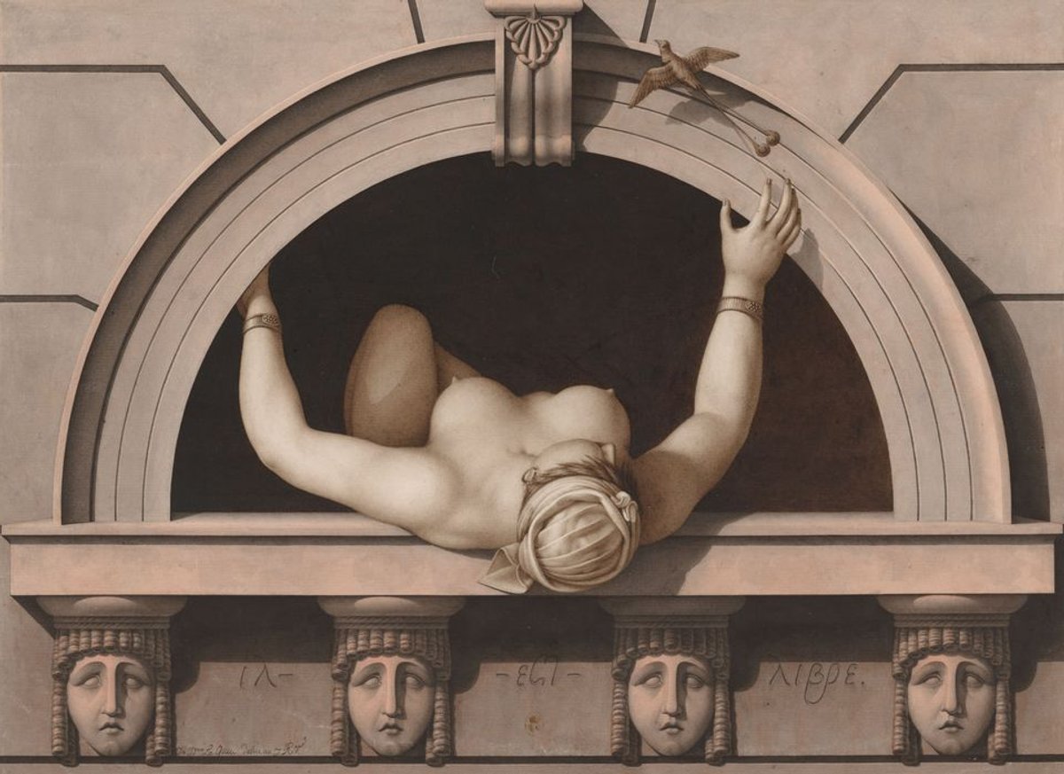 Jean-Jacques Lequeu’s works, such as Il est libre (1798), were considered too decadent for post-Revolution France © BnF